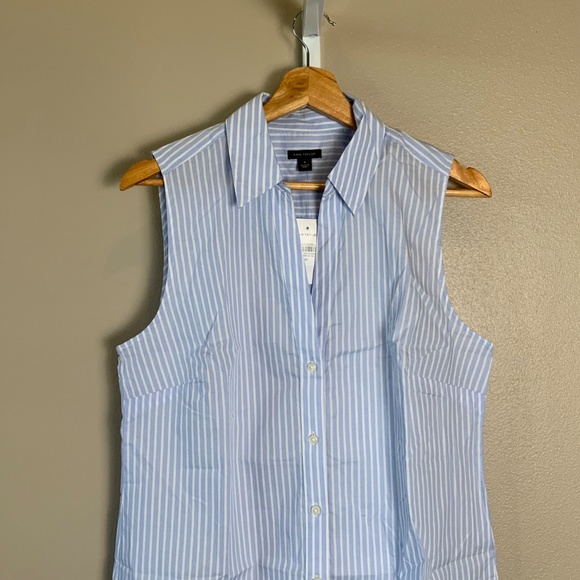 Ann Taylor Collared Split Neck Striped Sleeveless Shirt - Picture 8 of 16